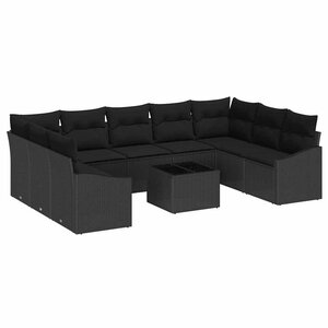vidaXL Ensemble de canapé de jardin 10 Pièces Noir Poly rotin