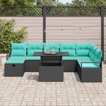 vidaXL Ensemble de canapé de jardin avec coussin 9 Pièces Noir Poly rotin