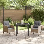 vidaXL Set de salle à manger de jardin 3 pièces avec coussins Beige Rattan Poly