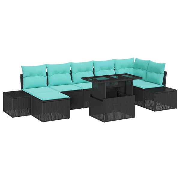 vidaXL Ensemble de canapé de jardin avec coussin 8 Pièces Noir et bleu