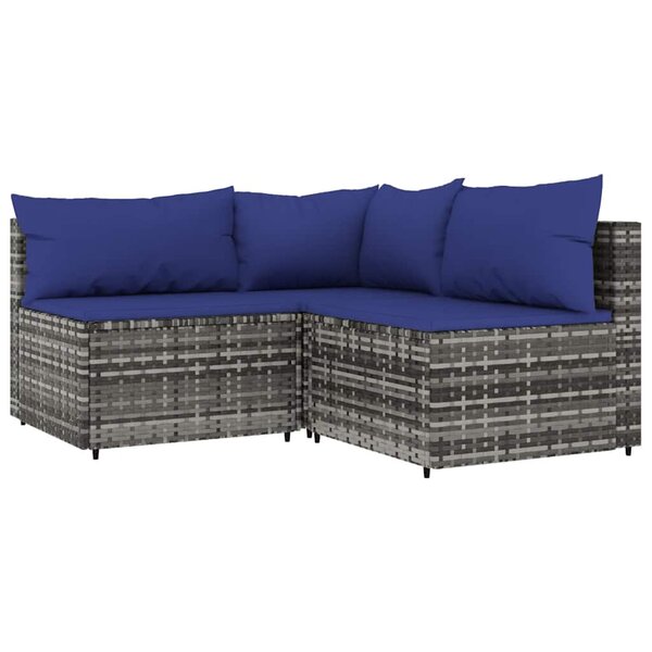 vidaXL Salon de jardin 3 Pièces avec coussins Gris Résine tressée