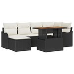 vidaXL Canapé de jardin 7 pièces avec coussins en poly rotin noir