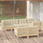 vidaXL Salon de jardin 8 Pièces avec coussins crème Bois de pin massif