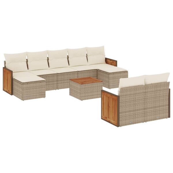 vidaXL Salon de jardin avec coussins 10 Pièces beige résine tressée