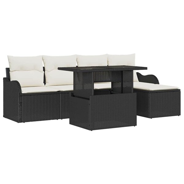 vidaXL Ensemble de canapé de jardin 6 Pièces Noir Poly Rattan