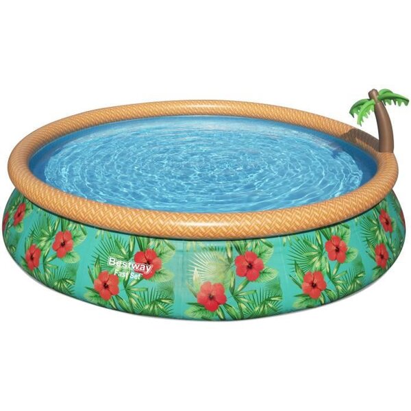 Piscine hors sol Fast Set? diametre 457 x 84 cm avec filtre a cartouche et fontaine intégrée, Décor fleurs