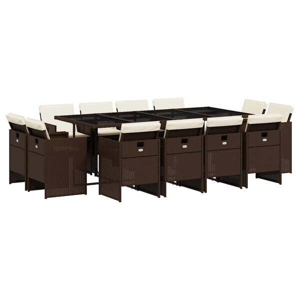 vidaXL Ensemble à manger de jardin avec coussins 13 Pièces marron rotin