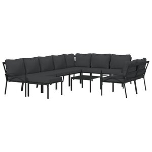 Salon de jardin meuble d'extérieur ensemble de mobilier 11 pièces avec coussins gris acier 02_0015327
