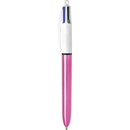 Stylos-bille 4 couleurs rétractable pointe moyenne rose métallisé bic