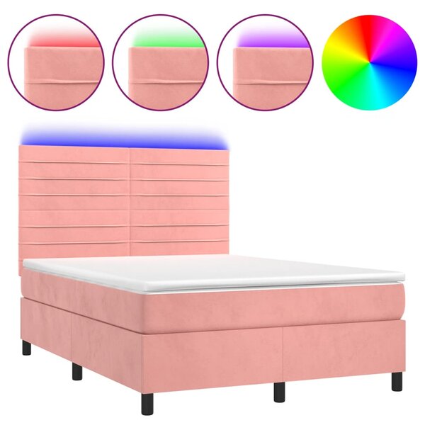 vidaXL Sommier à lattes de lit avec matelas LED Rose 140x200cm Velours