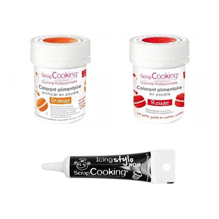 2 colorants alimentaires rouge-orange + Stylo glaçage noir