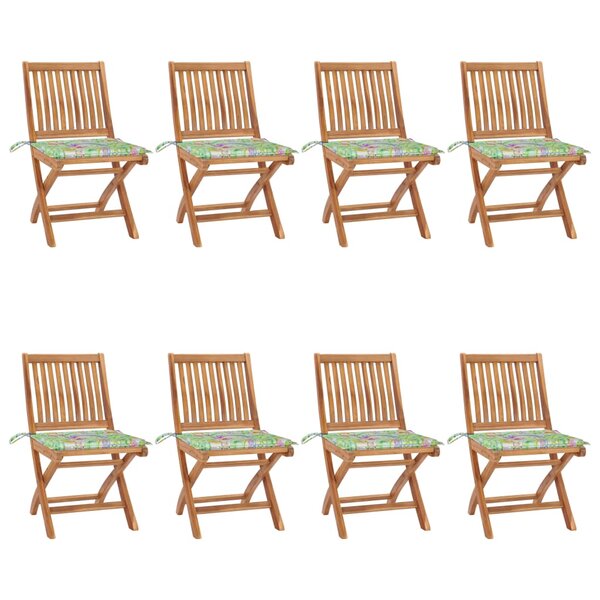 vidaXL Chaises pliables de jardin avec coussins 8 Pièces Teck solide