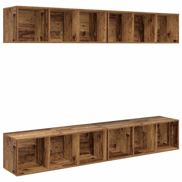 vidaXL Meuble TV mural 4 Pièces Bois ancien 37 x 37 x 107 5 cm
