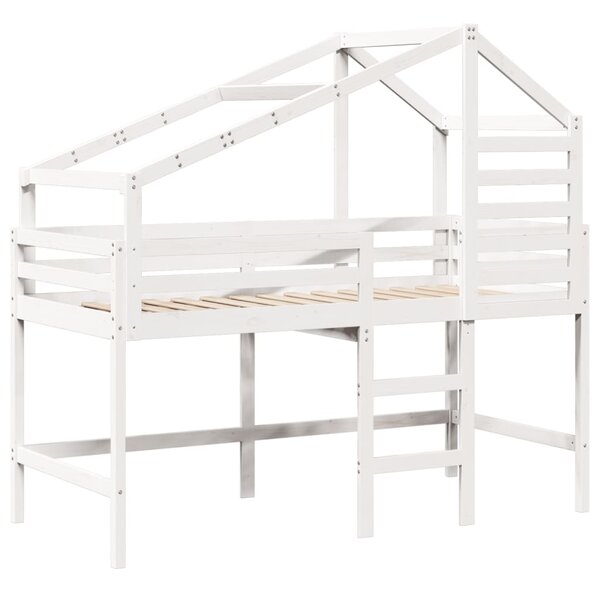 vidaXL Lit superposé et échelle et toit blanc 80x200cm bois pin massif