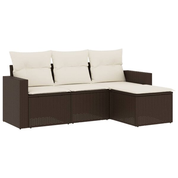 vidaXL Salon de jardin 4 Pièces avec coussins marron résine tressée
