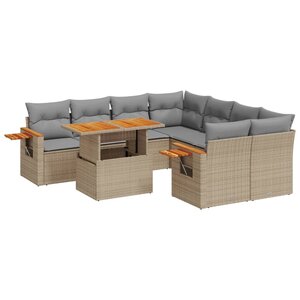 vidaXL Salon de jardin avec coussins 9 Pièces beige résine tressée