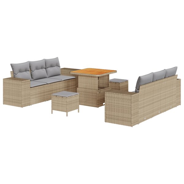 vidaXL Canapé de jardin 9 pièces avec coussins en poly rotin beige et bois d'acacia.