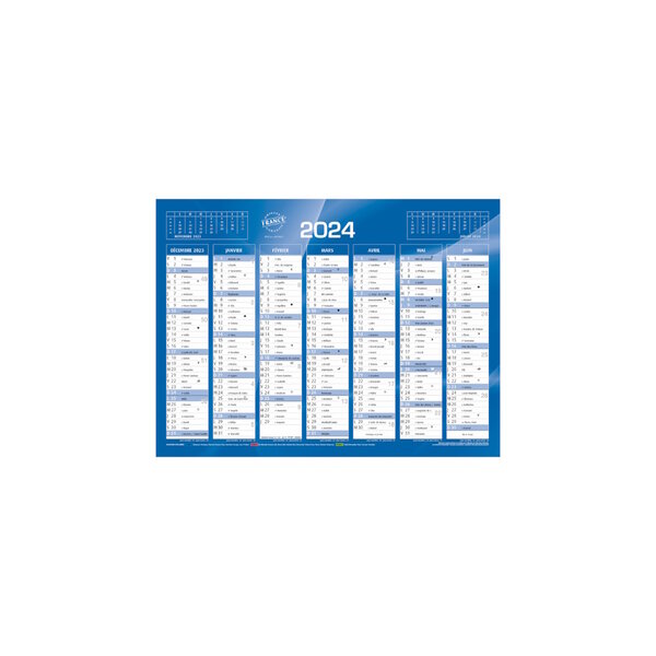 Calendrier 2024 - 14 Mois - 18 x 13.5 cm - Couleur Bleu