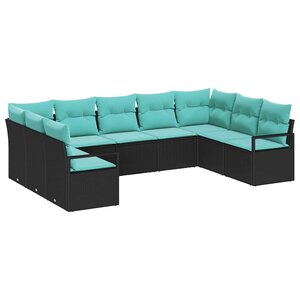 vidaXL Ensemble de Canapés avec coussin 9 Pièces Noir polyrotin