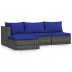 vidaXL Salon de jardin 4 Pièces avec coussins Gris Résine tressée