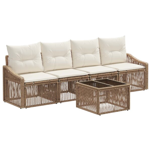 vidaXL Ensemble de canapé de jardin 5 Pièces Beige polyrotin