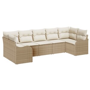 Ensemble de Canapés de Jardin vidaXL 7 Pièces avec Coussins en Poly Rattan Beige