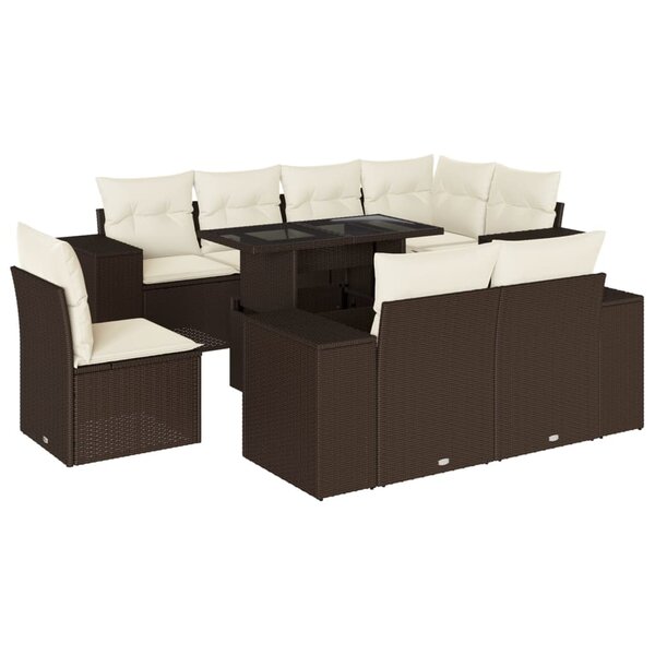 vidaXL Salon de jardin avec coussins 9 Pièces marron résine tressée