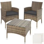 Tectake Salon de jardin LUCERNE 2 places avec 2 sets de housses - marron naturel