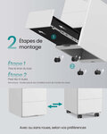 Caisson de bureau mobile verrouillable avec 3 tiroirs 39 x 45 x 55 cm rangement de documents papeterie préassemblé pour bureau bureau à domicile blanc 12_0004824