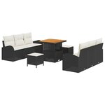 vidaXL Ensemble de sofa de jardin 9 pièces avec coussins noirs en poly rattan d'acacia