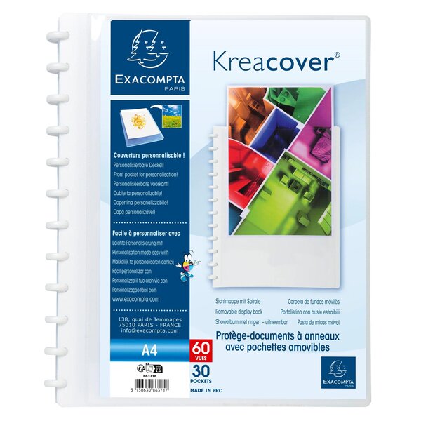 Protège-documents À Anneaux Et Pochettes Détachables Kreacover® 60 Vues - A4 - Blanc - X 4 - Exacompta