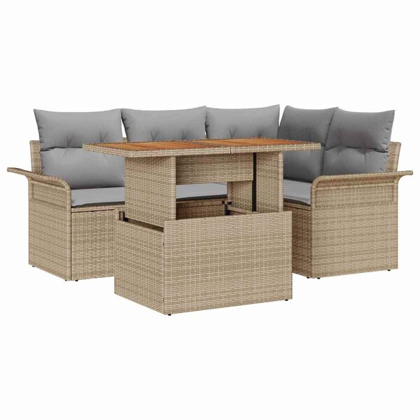 vidaXL Ensemble de canapé de jardin 5 Pièces Beige Poly rotin