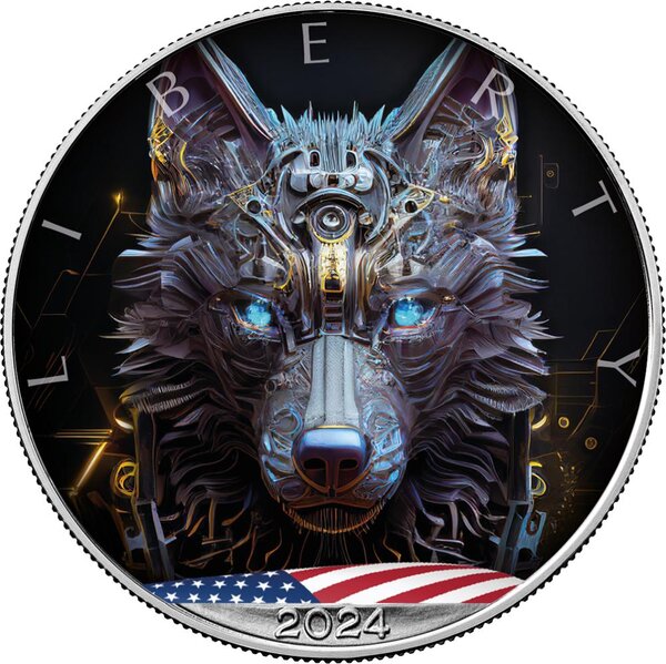 Pièce de monnaie en Argent 1 Dollar g 31.1 (1 oz) Millésime 2024 Artificial Intelligence USA CYBER WOLF