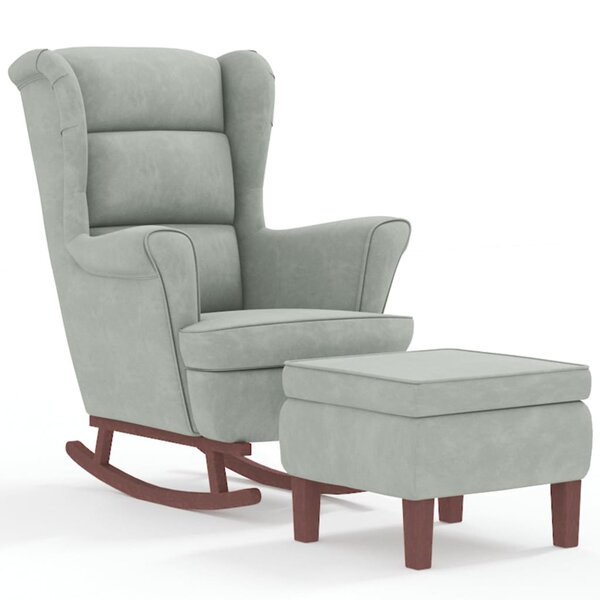 vidaXL Chaise à bascule avec pieds en bois et tabouret Gris clair