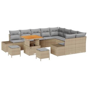 vidaXL Ensemble de canapé de jardin 12 Pièces Beige Poly rotin