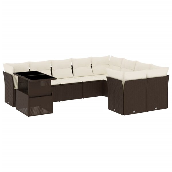 vidaXL Salon de jardin 10 Pièces avec coussins marron résine tressée