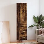 vidaXL Buffet haut Chêne fumé 34 5x34x180 cm Bois d'ingénierie