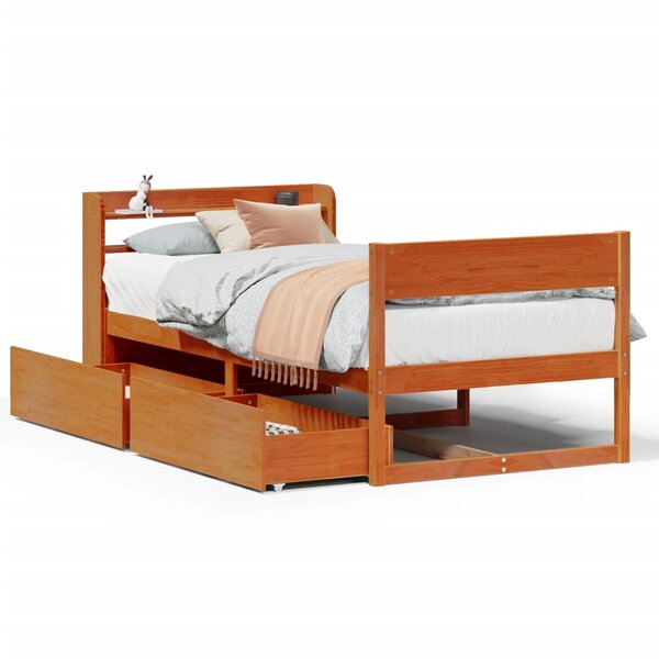 vidaXL Cadre de lit sans matelas cire marron 75x190 cm bois pin massif
