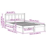 vidaXL Cadre de lit en pin massif Marron ciré Bois massif 120 x 190 cm