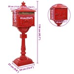 vidaXL Boîte aux Lettres Debout avec porte Rouge 42 5 x 29 5 x 117 cm