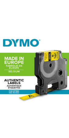 DYMO Rhino - Etiquettes Industrielles Gaine Thermorétractable  12mm x 1.5m  Noir sur Jaune