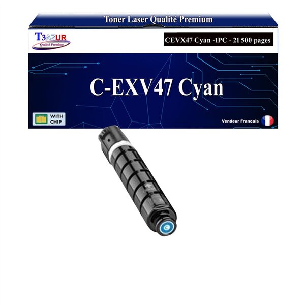 T3AZUR - Toner compatible avec Canon IR Advance C250i  C250iF  C255i  C255iF  C350i  C350iF  C350P  CEXV47 - Cyan