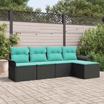 vidaXL Ensemble de canapé de jardin avec stockage 5 Pièces Noir polyrotin