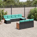 vidaXL Salon de jardin 10 Pièces avec coussins noir résine tressée