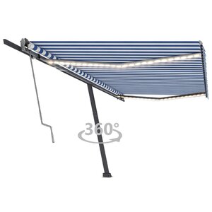 vidaXL Auvent automatique capteur de vent/LED 500x300 cm Bleu et blanc