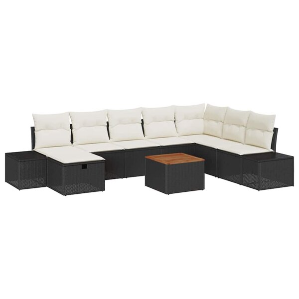 vidaXL Ensemble de canapé de jardin avec coussin 9 Pièces Noir Poly rotin