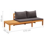 vidaXL Banc de jardin avec table avec coussins gris foncé Teck solide