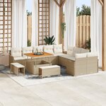 Ensemble de Canapé de Jardin 13 pièces avec Coussins Beige en Rattan Poly Acacia