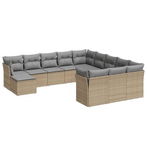 vidaXL Salon de jardin avec coussins 12 Pièces beige résine tressée