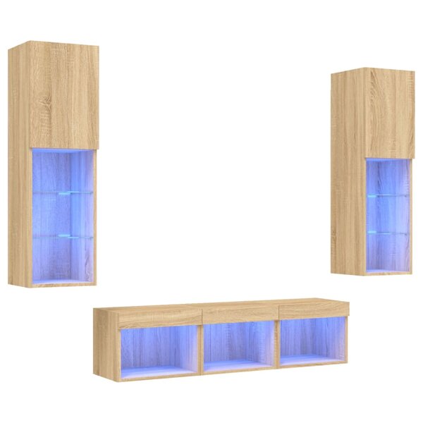 vidaXL Unités murales TV avec LED 5 Pièces chêne sonoma bois d'ingénierie